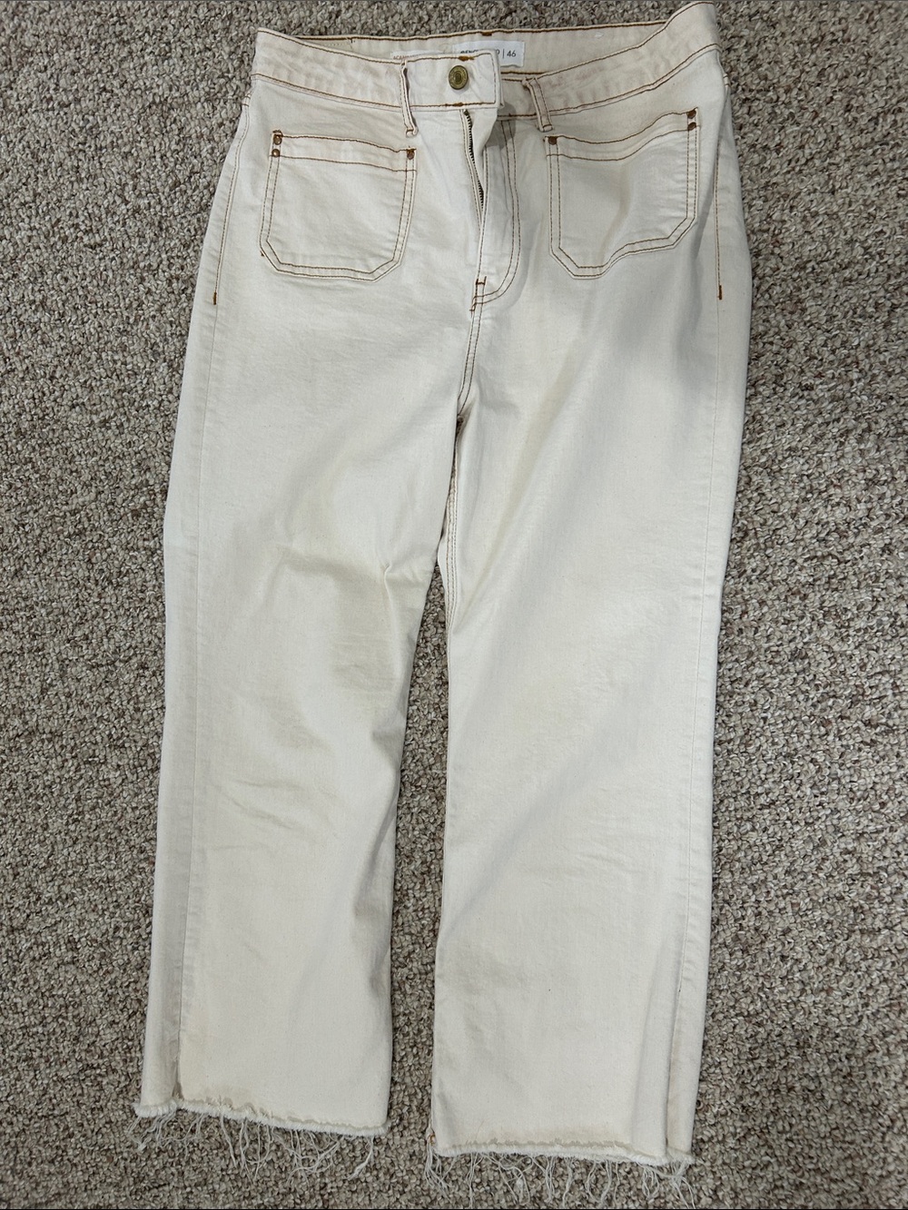 Women's Cream Straight Jeans with Raw Hem